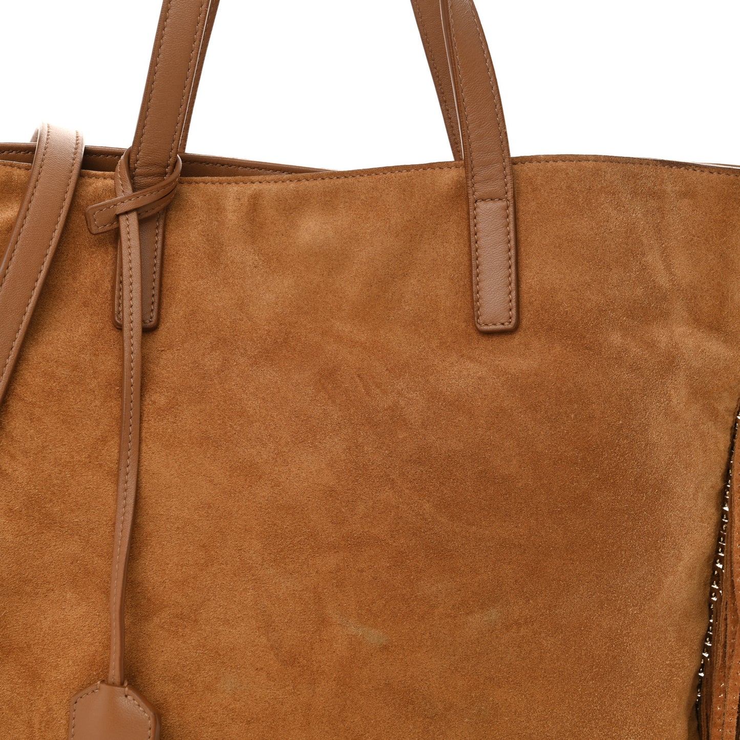 Suede Calfskin Studded Fringe Toy Shopping Tote Brown