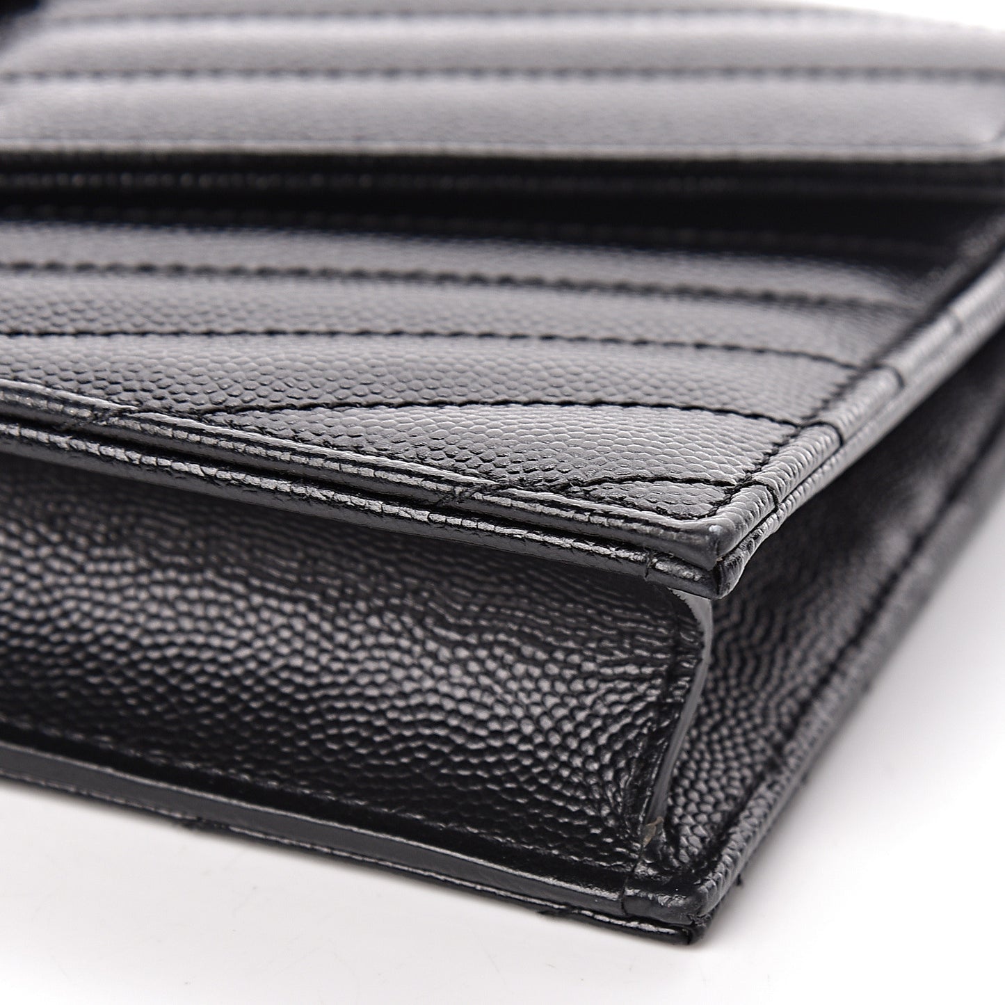 Grain De Poudre Matelasse Chevron Monogram Envelope Chain Wallet Black