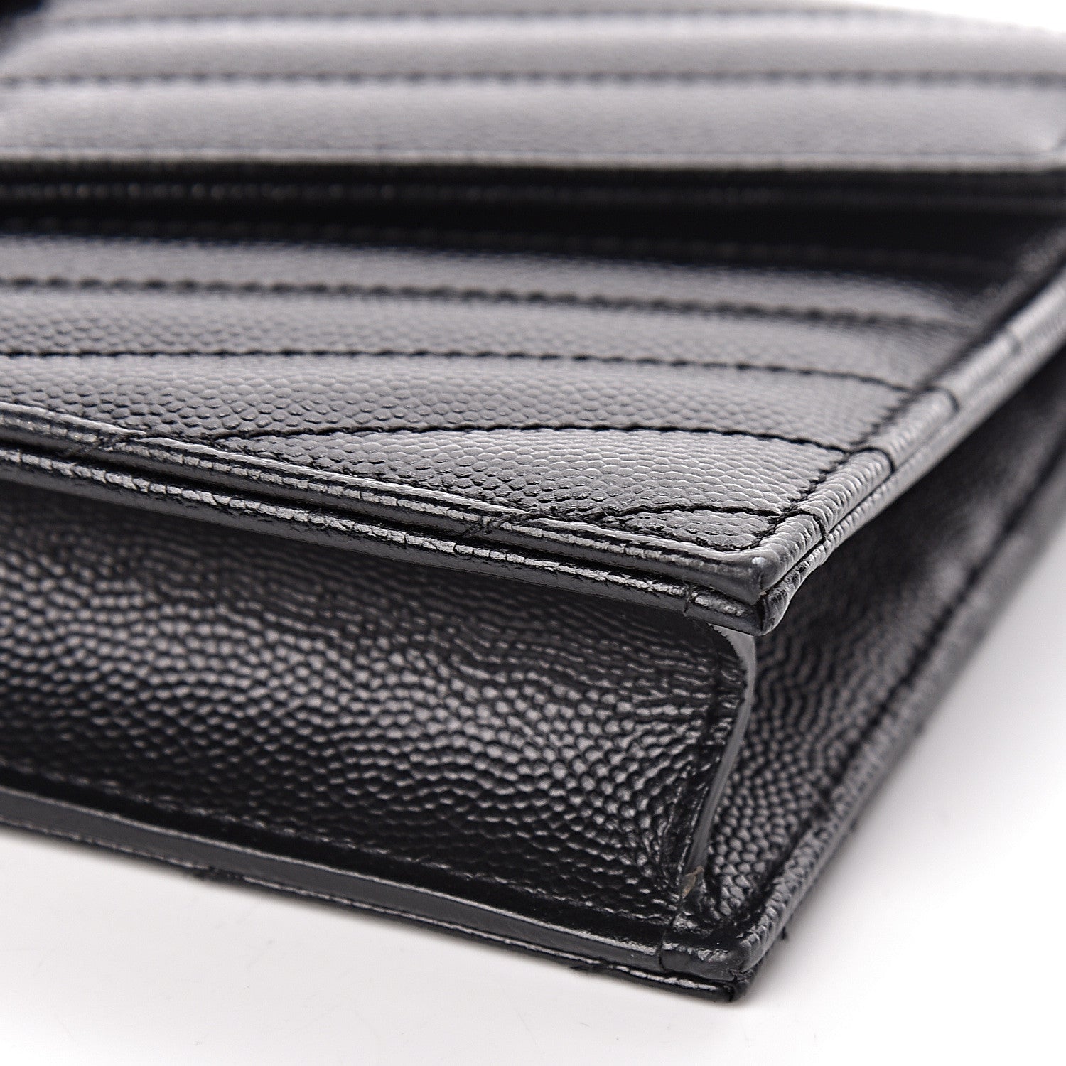 Saint Laurent Grain De Poudre Matelasse Chevron Monogram Envelope Chain Wallet Black 14 of 16