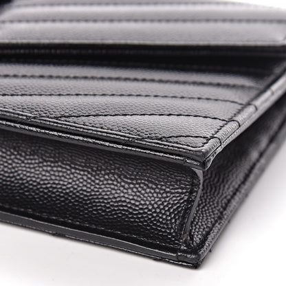 Saint Laurent Grain De Poudre Matelasse Chevron Monogram Envelope Chain Wallet Black 14 of 16