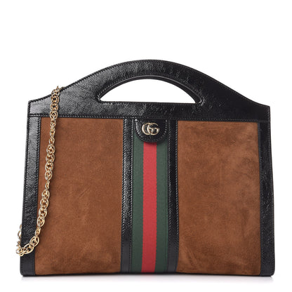 Gucci Suede Patent GG Web Medium Ophidia Top Handle Chain Nocciola Black 1 of 12