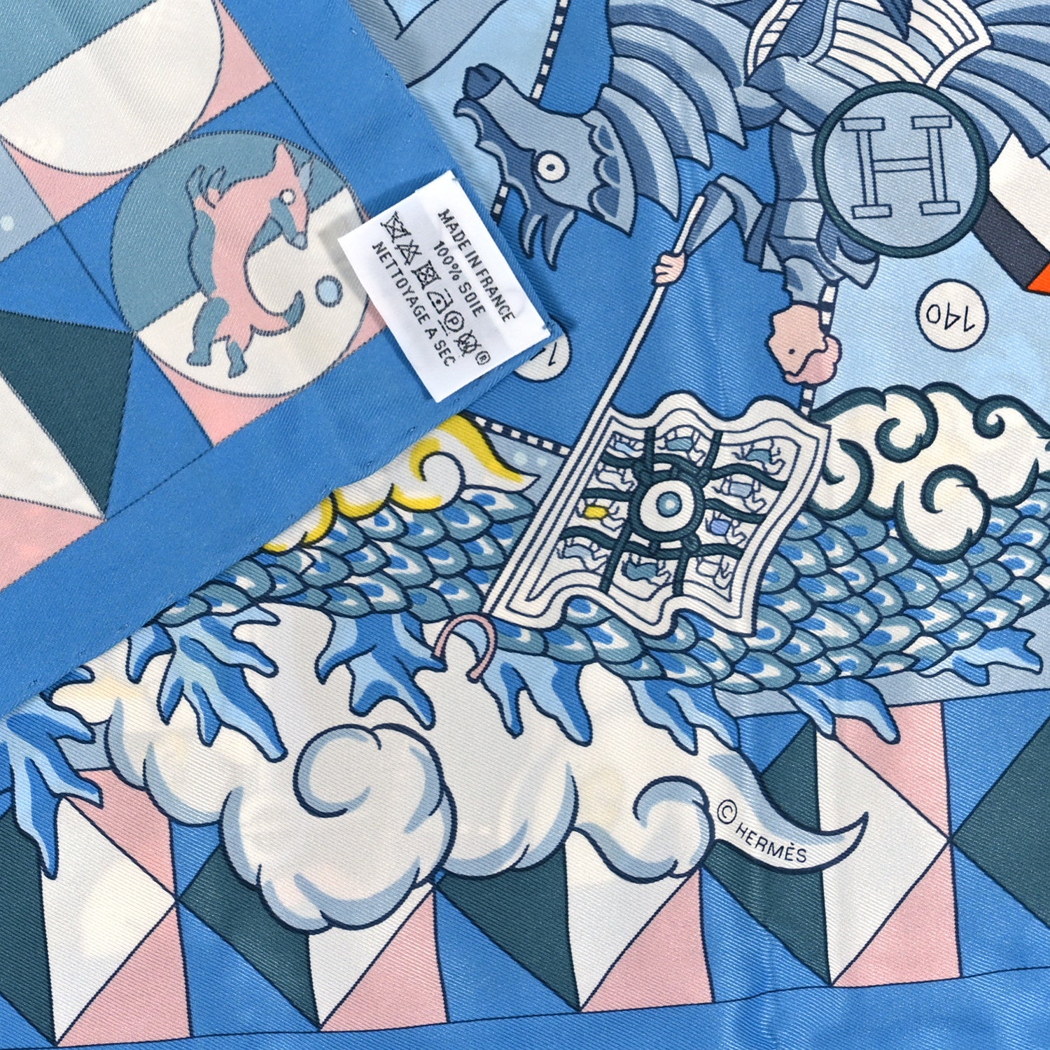 Hermes Silk Vintage L Epopee D Hermes Detail Scarf 70 Bleu Orange White 3 of 3