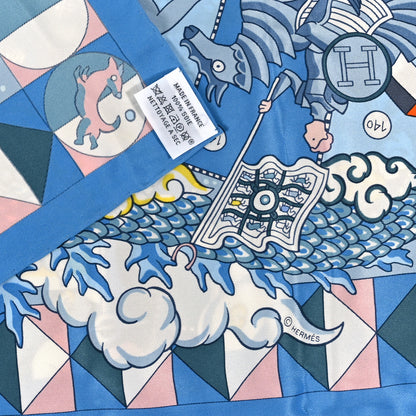 Hermes Silk Vintage L Epopee D Hermes Detail Scarf 70 Bleu Orange White 3 of 3