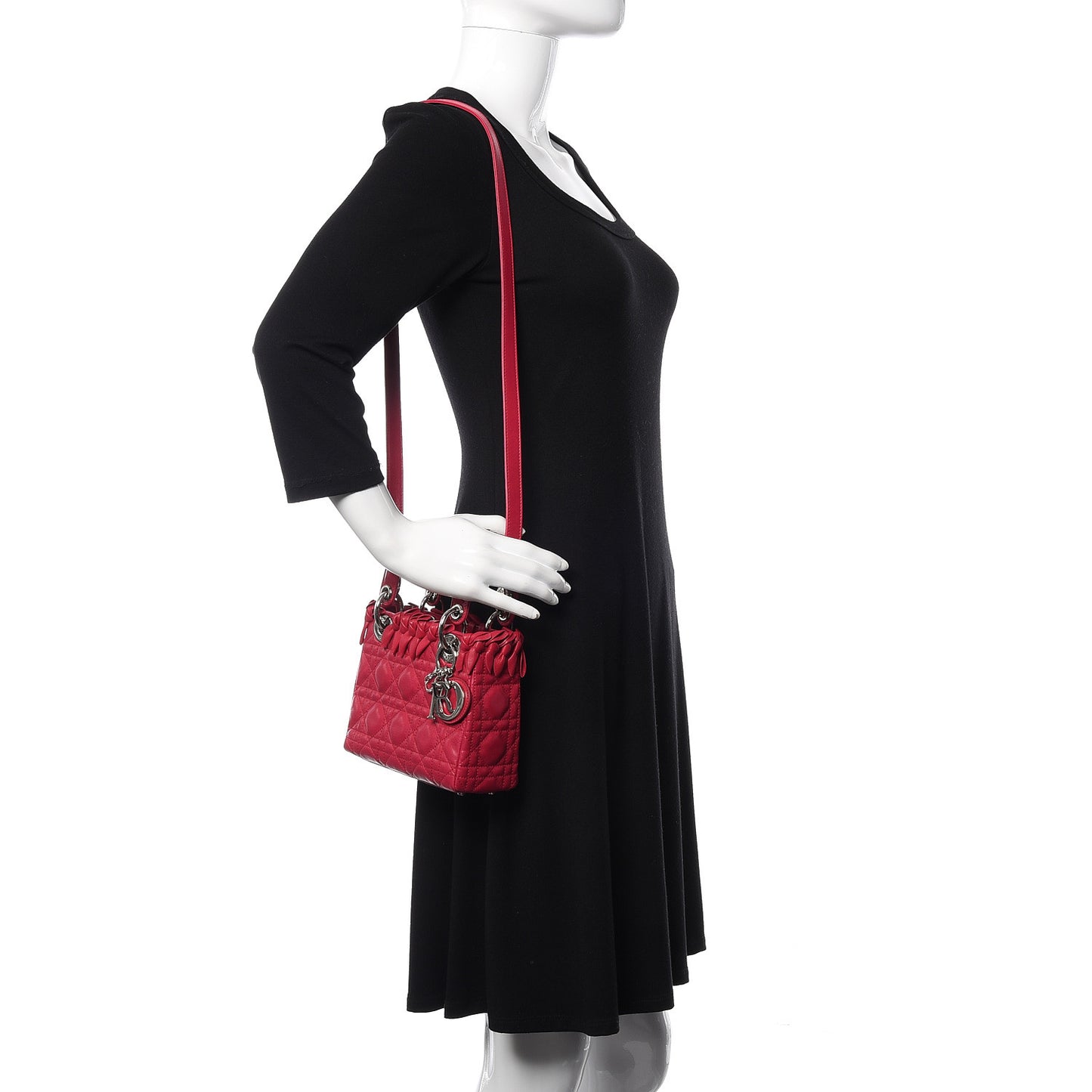 Lambskin Cannage Bow Mini Lady Dior Fuchsia