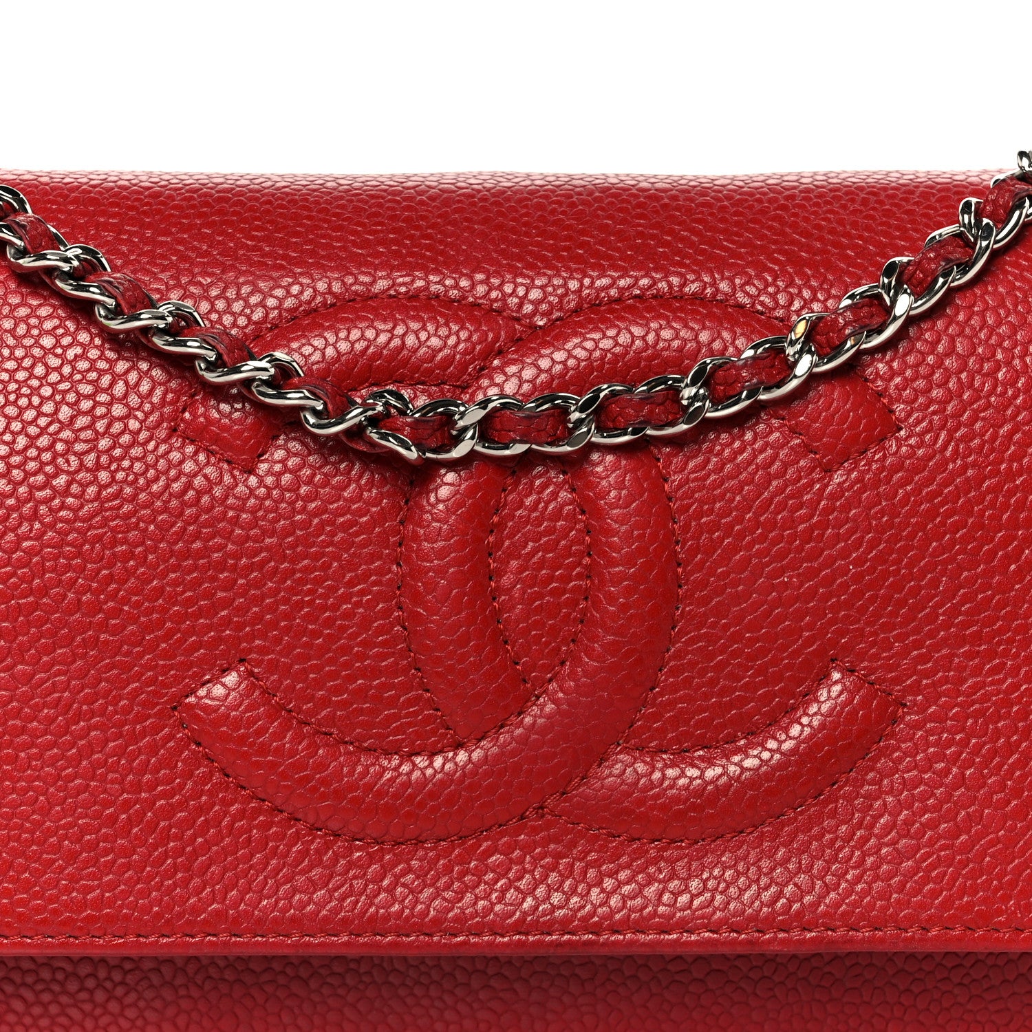Chanel Caviar Timeless CC Wallet on Chain WOC Red 9 of 12
