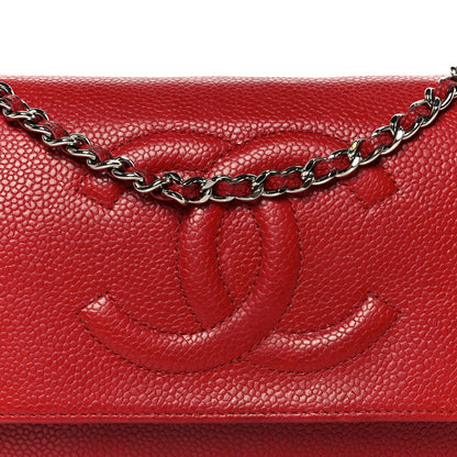 Chanel Caviar Timeless CC Wallet on Chain WOC Red 9 of 12
