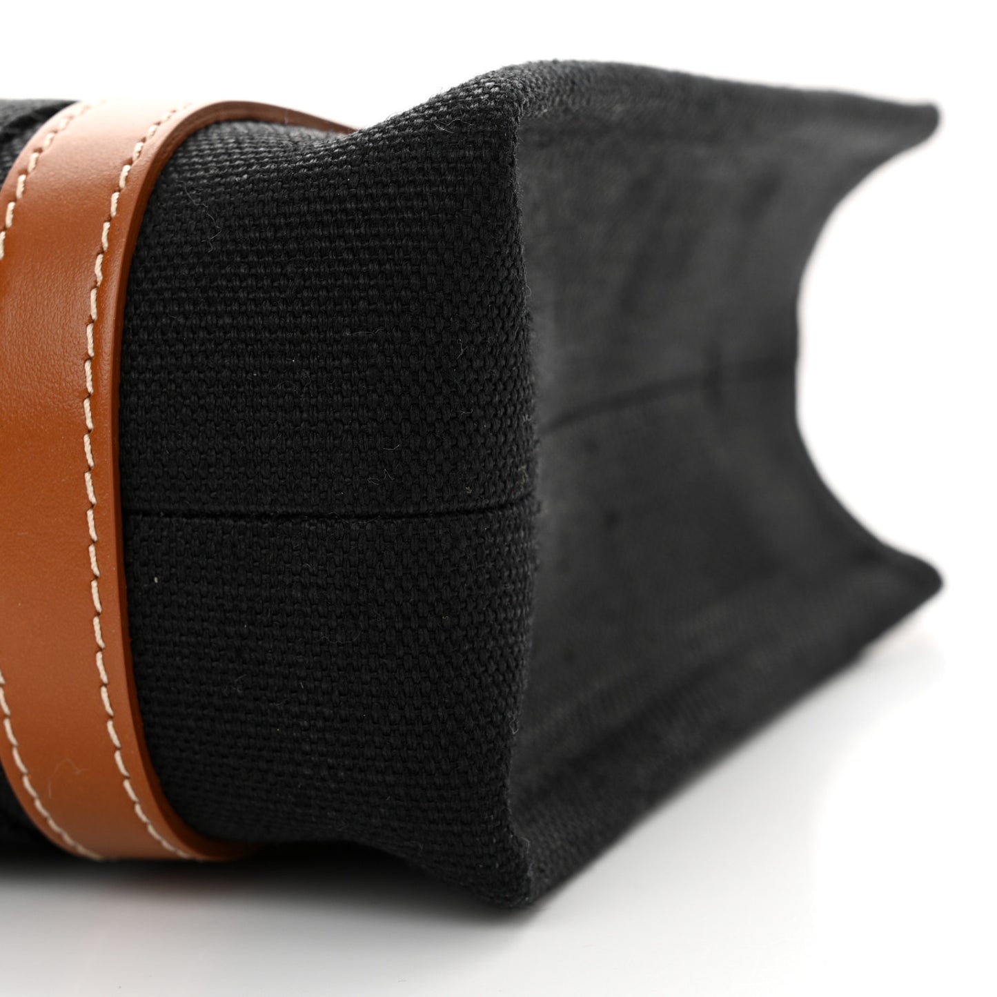 Linen Calfskin Small Woody Ribbon Tote With Strap Black
