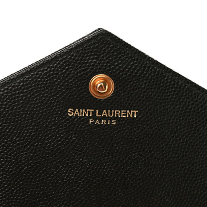 Saint Laurent Grain De Poudre Matelasse Chevron Monogram Chain Wallet Black 6 of 9
