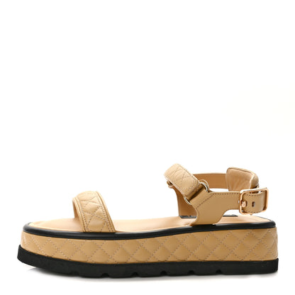Chanel Lambskin Quilted Platform Sandals 41 Beige Black 1 of 10