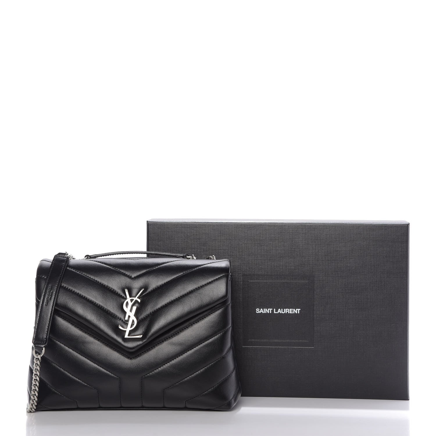 Saint Laurent Calfskin Y Quilted Monogram Small Loulou Chain Satchel Black 11 of 11