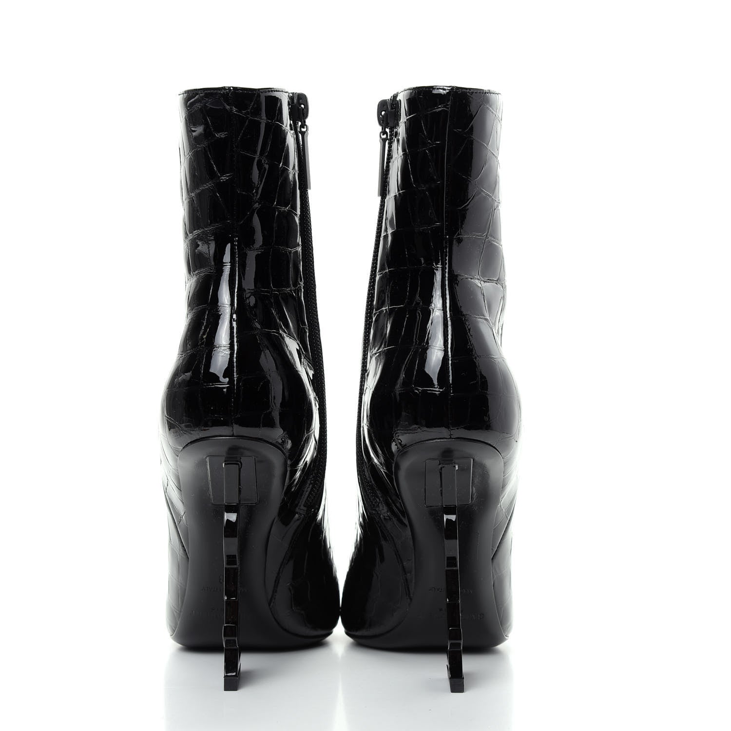 Saint Laurent Alligator Embossed Patent Calfskin Opyum 110 Ankle Boots 38 Black 7 of 11
