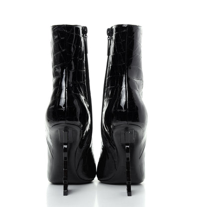 Saint Laurent Alligator Embossed Patent Calfskin Opyum 110 Ankle Boots 38 Black 7 of 11