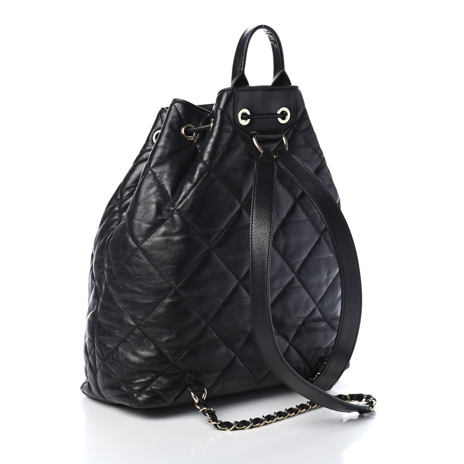Chanel Lambskin Quilted Drawstring Backpack Black 2 of 4