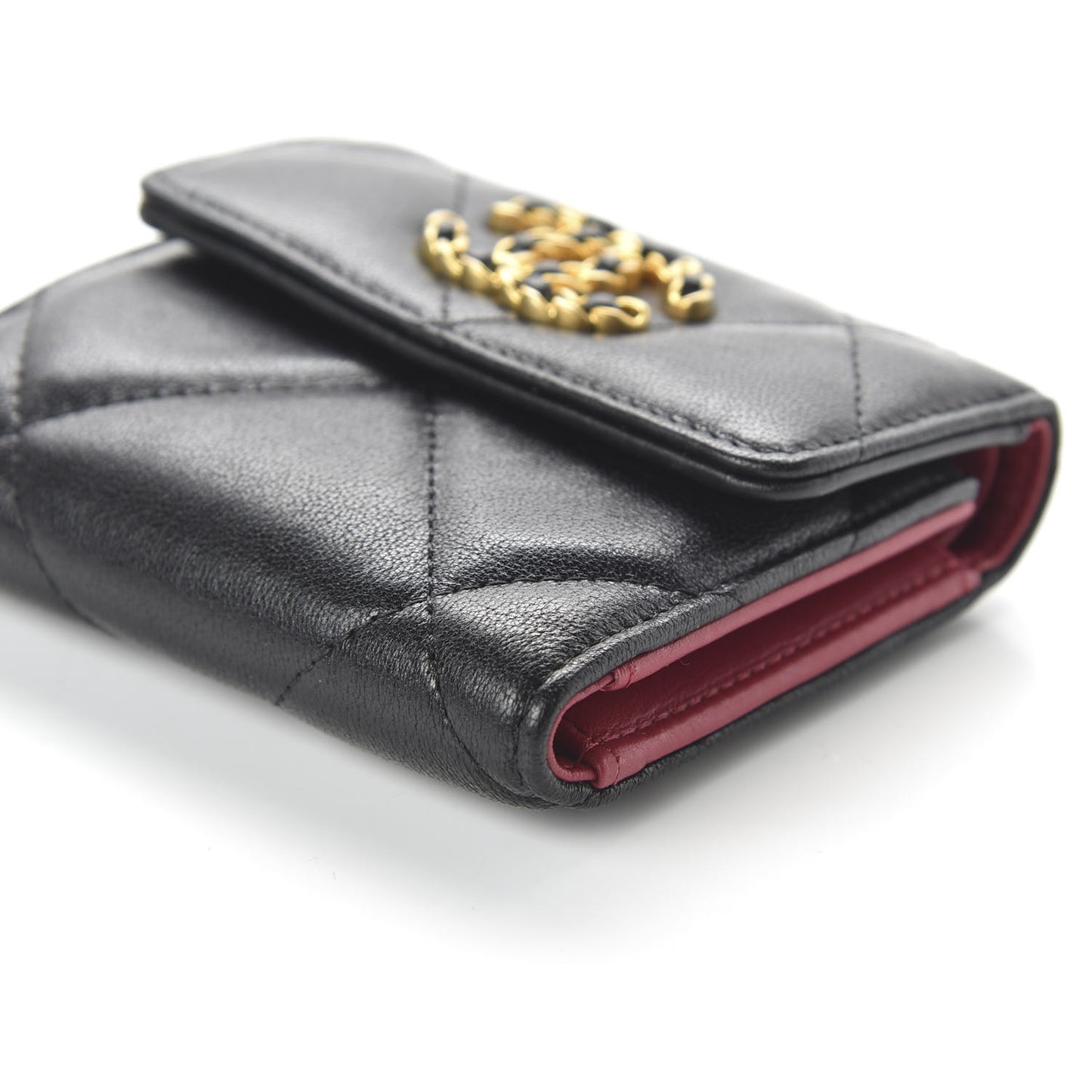 Lambskin Quilted 19 Small Flap Wallet Black