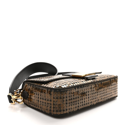 Fendi Fabric Jacquard Paillettes Vitello Seta FF 1974 Baguette Testa di Moro Real Ebano 4 of 10