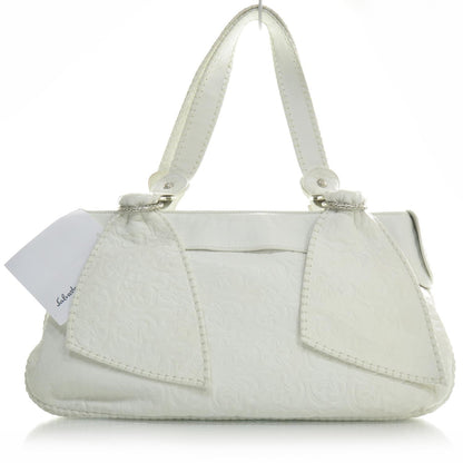 FASHIONPHILE SALVATOREFERRAGAMOFloralEmbossedLeatherShoulderBagBianco 1 of 8