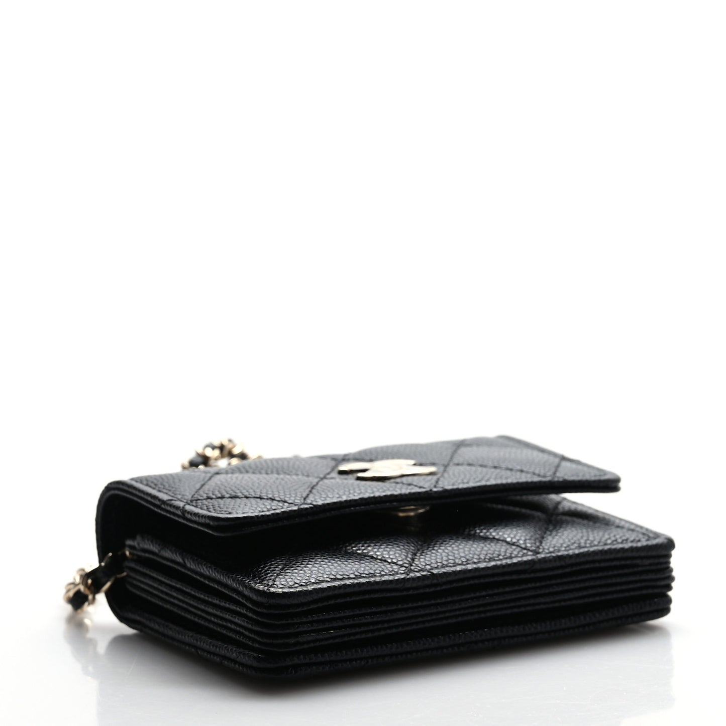 Caviar Quilted Card Holder With Charms On Chain Black