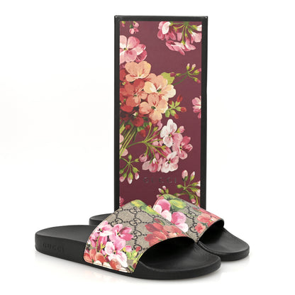 Gucci GG Supreme Monogram Blooms Slide Sandals 38 Beige Multicolor 8 of 8