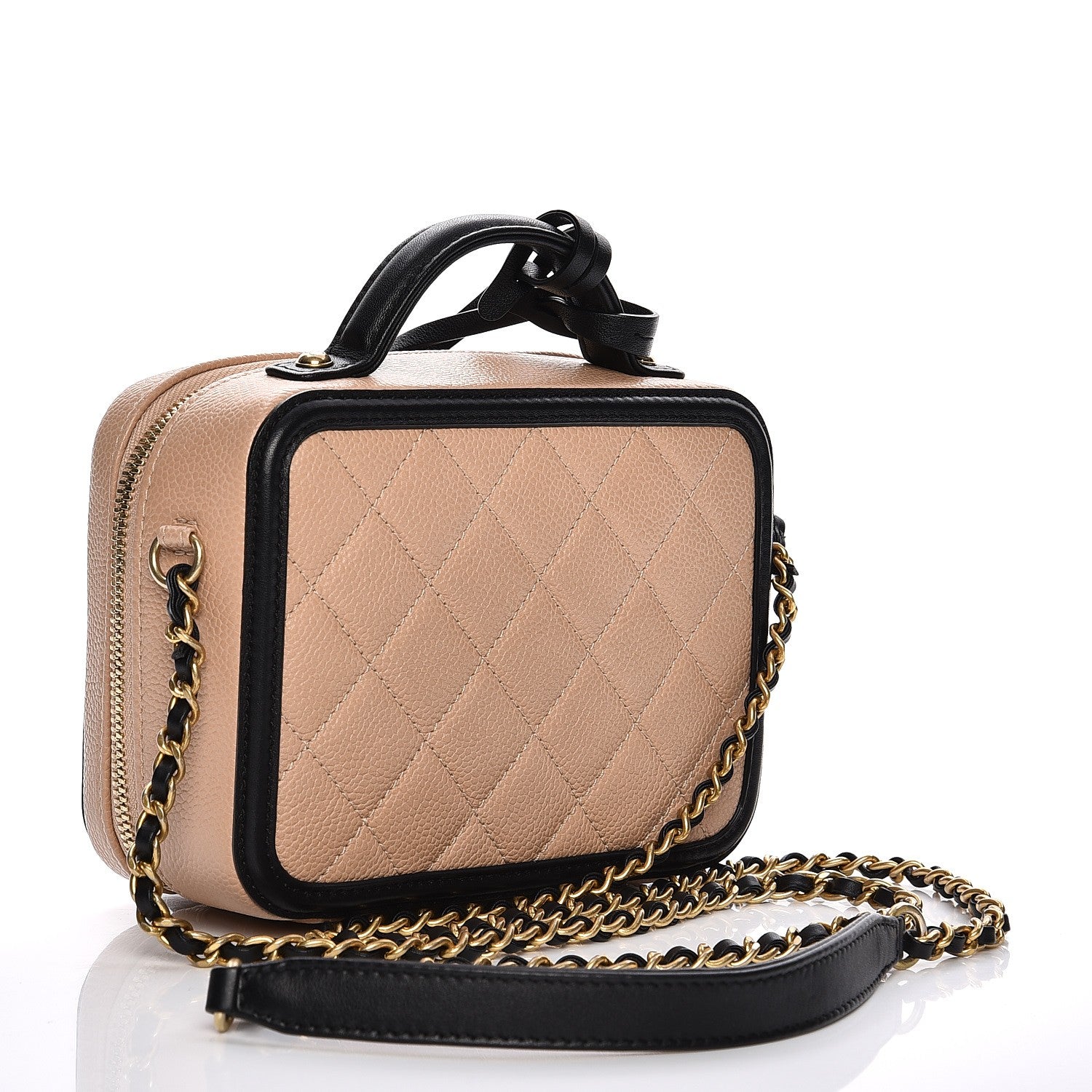 Chanel Caviar Quilted Small CC Filigree Vanity Case Beige Black 4 of 9