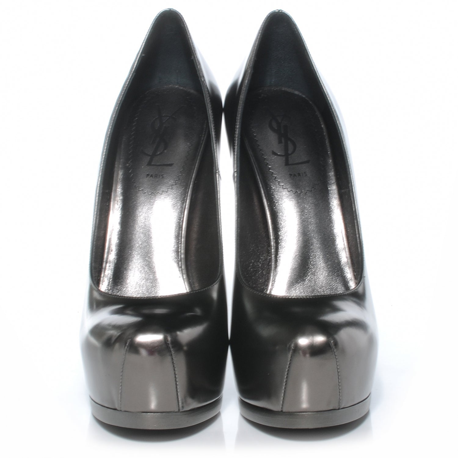 Saint Laurent Metallic Leather Tribtoo Pumps Heels 37.5 Anthracite 2 of 8