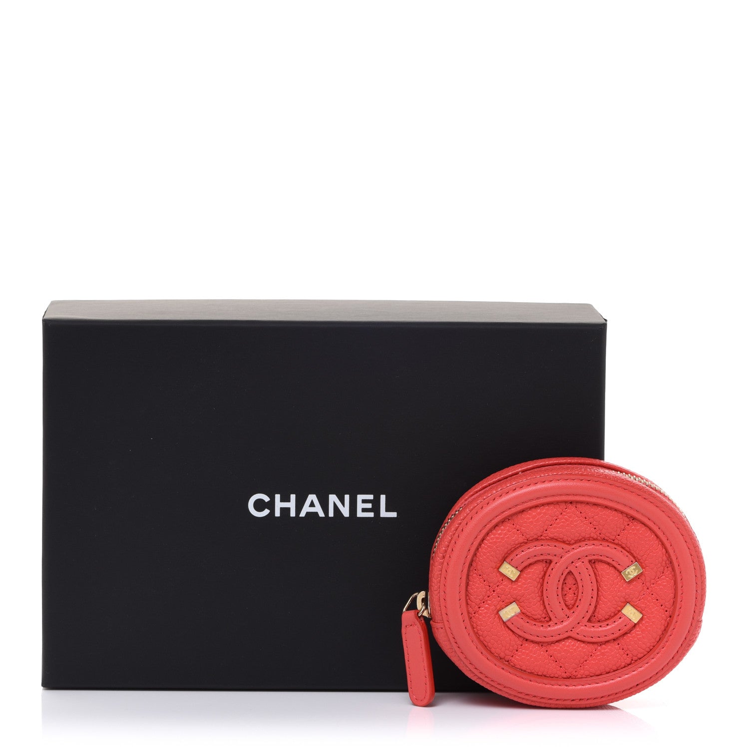 Chanel Caviar Quilted Filigree Zip Around Classic Coin Purse Red 8 of 8