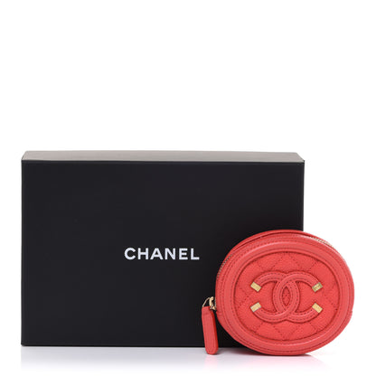 Chanel Caviar Quilted Filigree Zip Around Classic Coin Purse Red 8 of 8