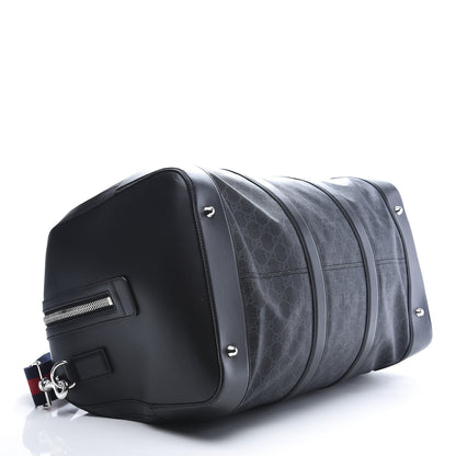 Gucci Soft GG Supreme Monogram Appia Calfskin Web Large Carry On Duffle Bag Black Grey 3 of 12