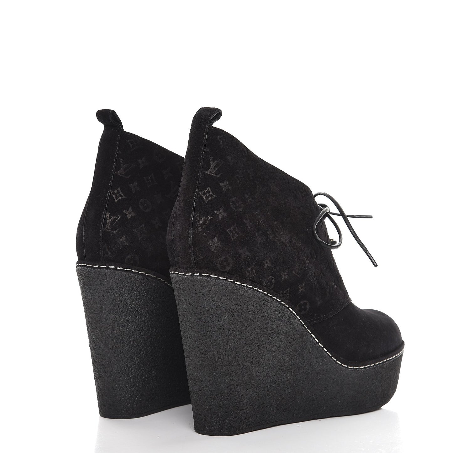 Suede Embossed Monogram Frosty Wedge Low Boots 39 Black