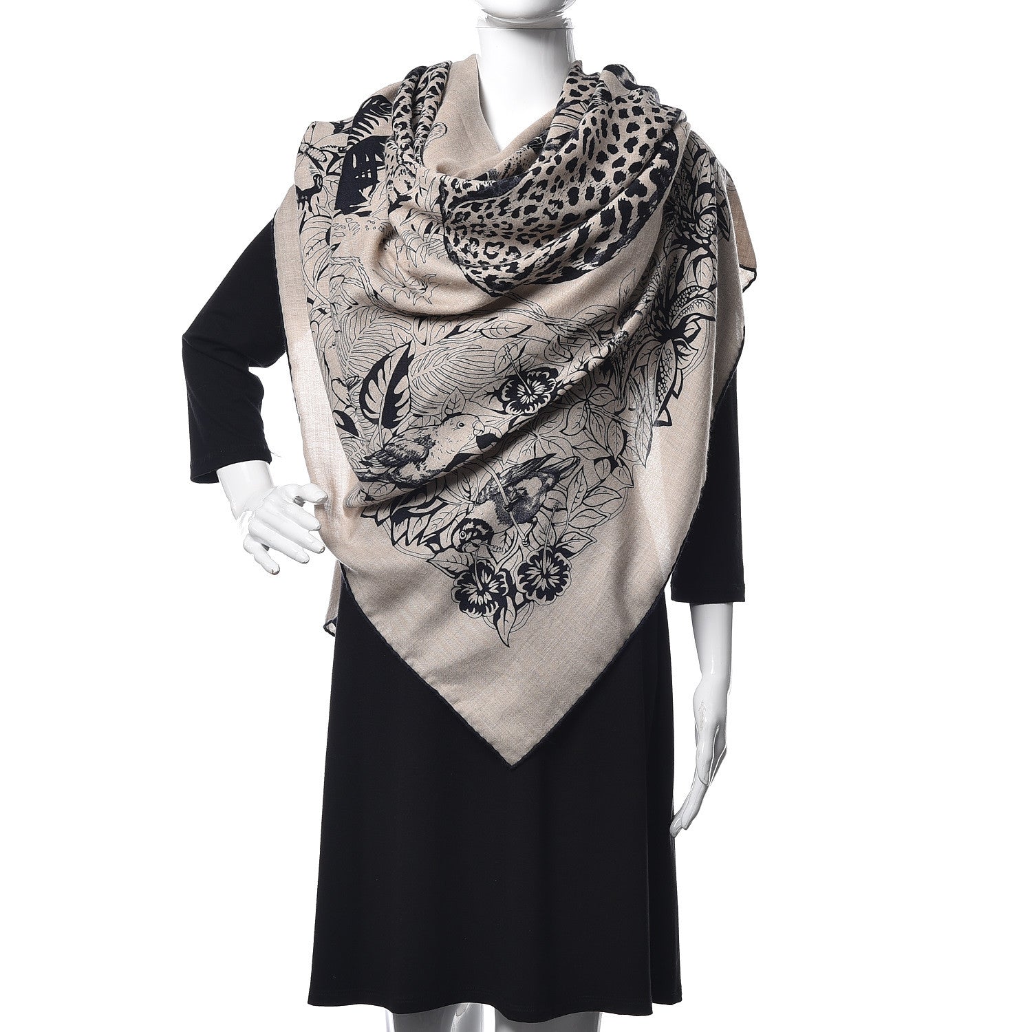 Hermes Cashmere Silk Jungle Love Tattoo Shawl 140 Natural Bleu Black 2 of 7