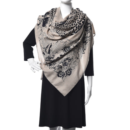 Hermes Cashmere Silk Jungle Love Tattoo Shawl 140 Natural Bleu Black 2 of 7