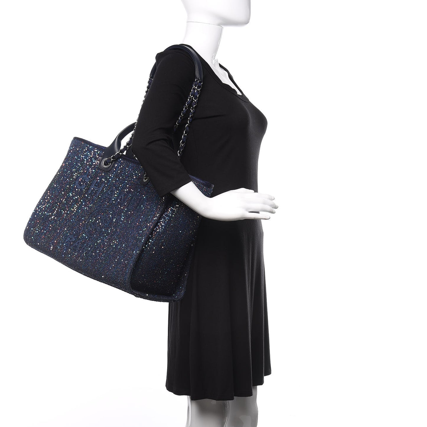 Viscose Sequins Medium Deauville Tote Navy