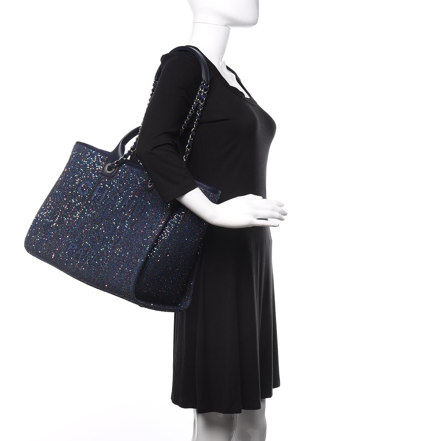 Chanel Viscose Sequins Medium Deauville Tote Navy 2 of 11