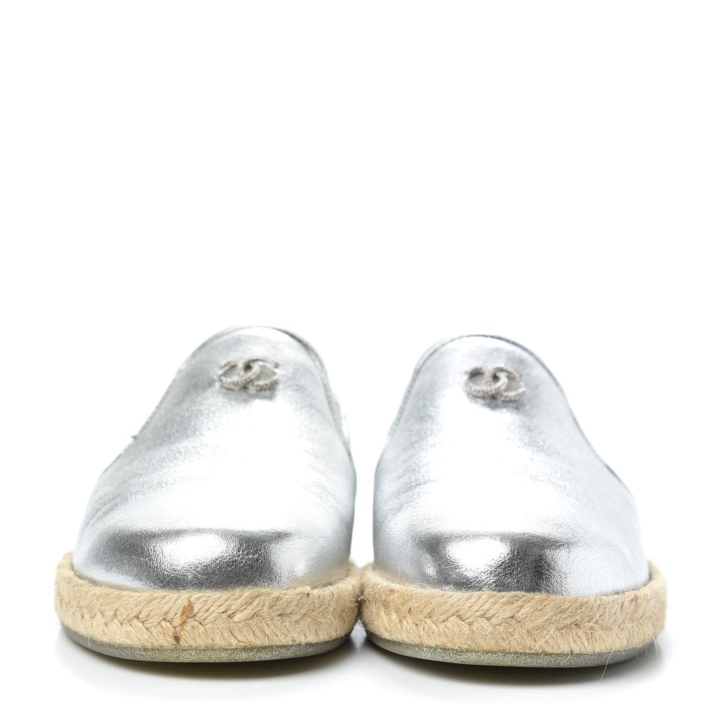 Crumpled Lambskin CC Mocassin Loafer Espadrilles 35 Silver