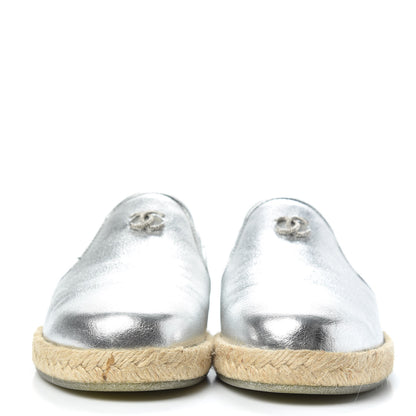 Chanel Crumpled Lambskin CC Mocassin Loafer Espadrilles 35 Silver 2 of 10