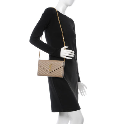 Saint Laurent Grain De Poudre Matelasse Chevron Monogram Chain Wallet Light Taupe 2 of 6