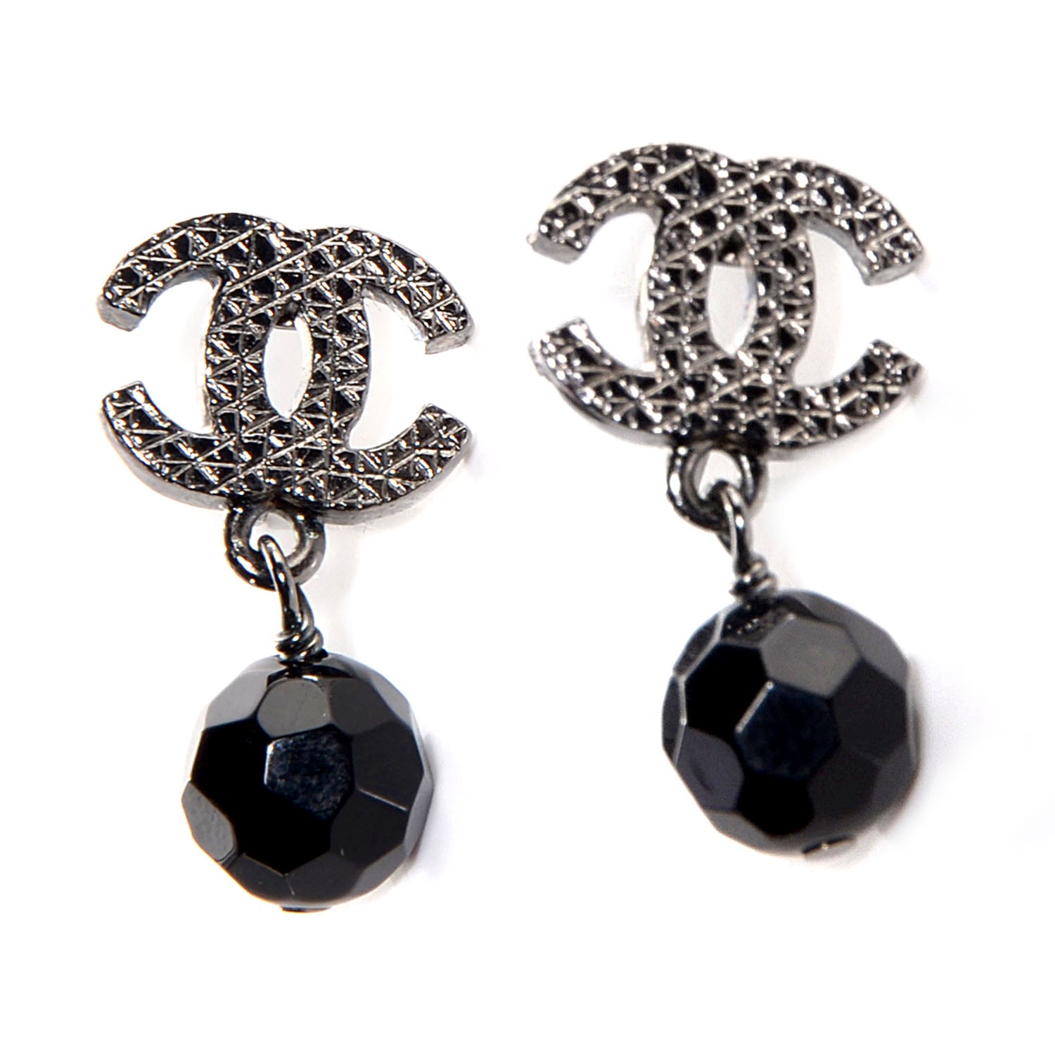 Chanel Beaded CC Dangle Earrings Black 1 of 4