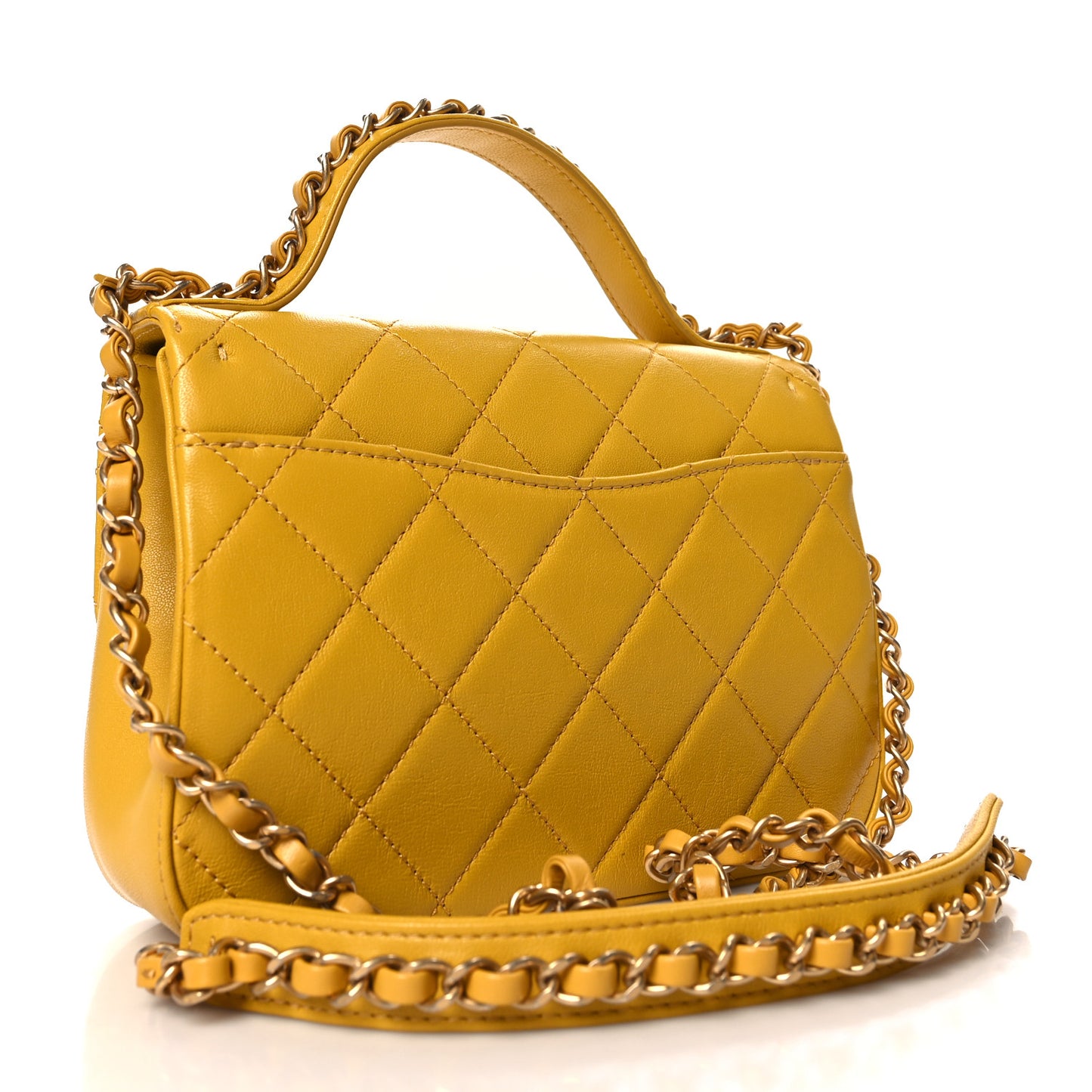 Lambskin Quilted Small Chain Infinity Top Handle Flap Yellow