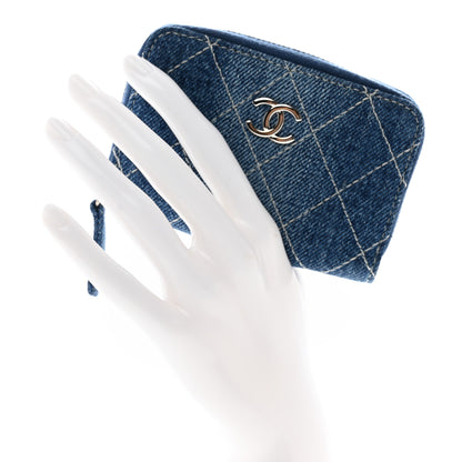 Chanel Denim Quilted Zip Coin Purse Blue 2 of 8