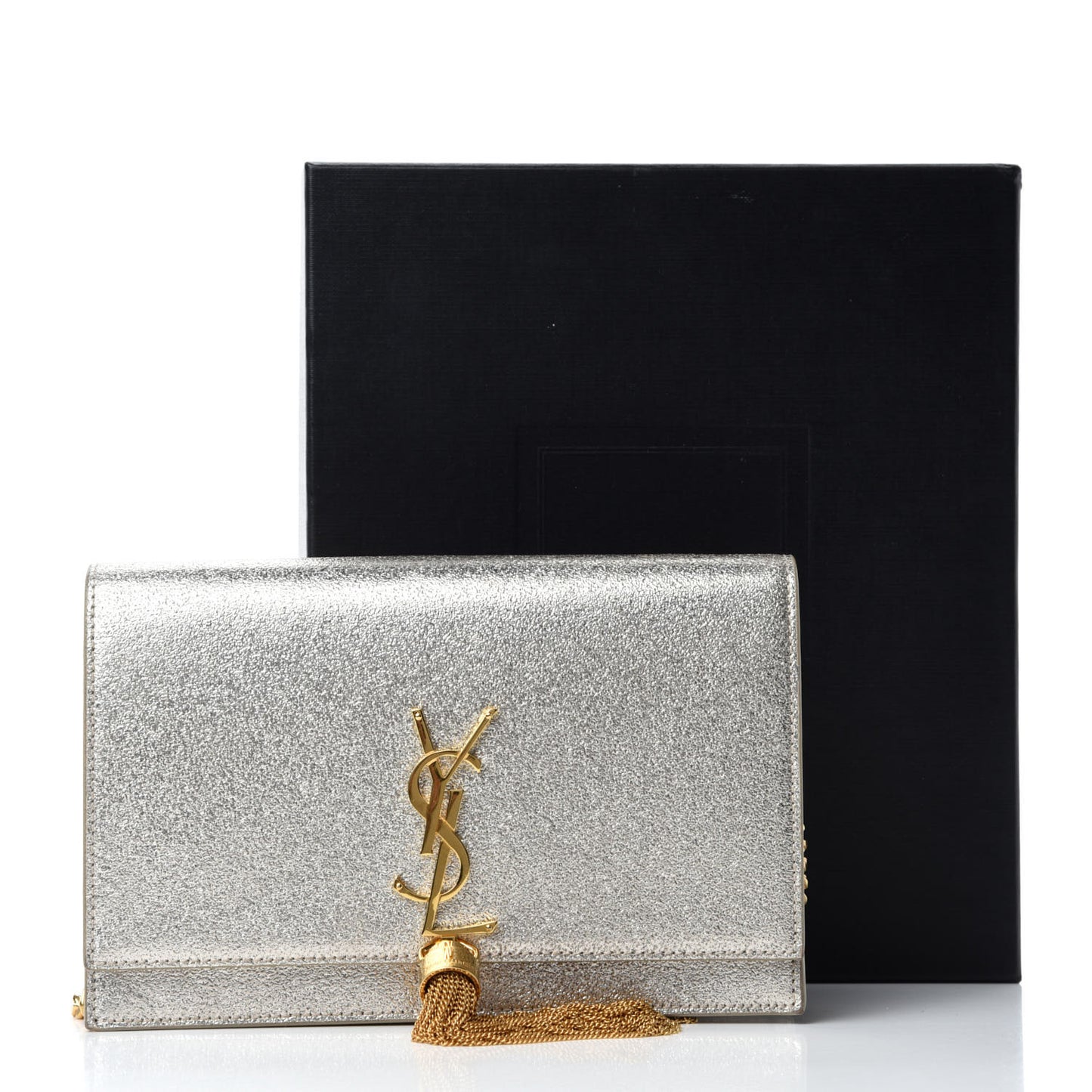 Metallic Calfskin Classic Monogram Kate Tassel Chain Wallet Platine