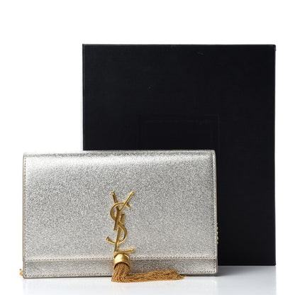 Saint Laurent Metallic Calfskin Classic Monogram Kate Tassel Chain Wallet Platine 11 of 11