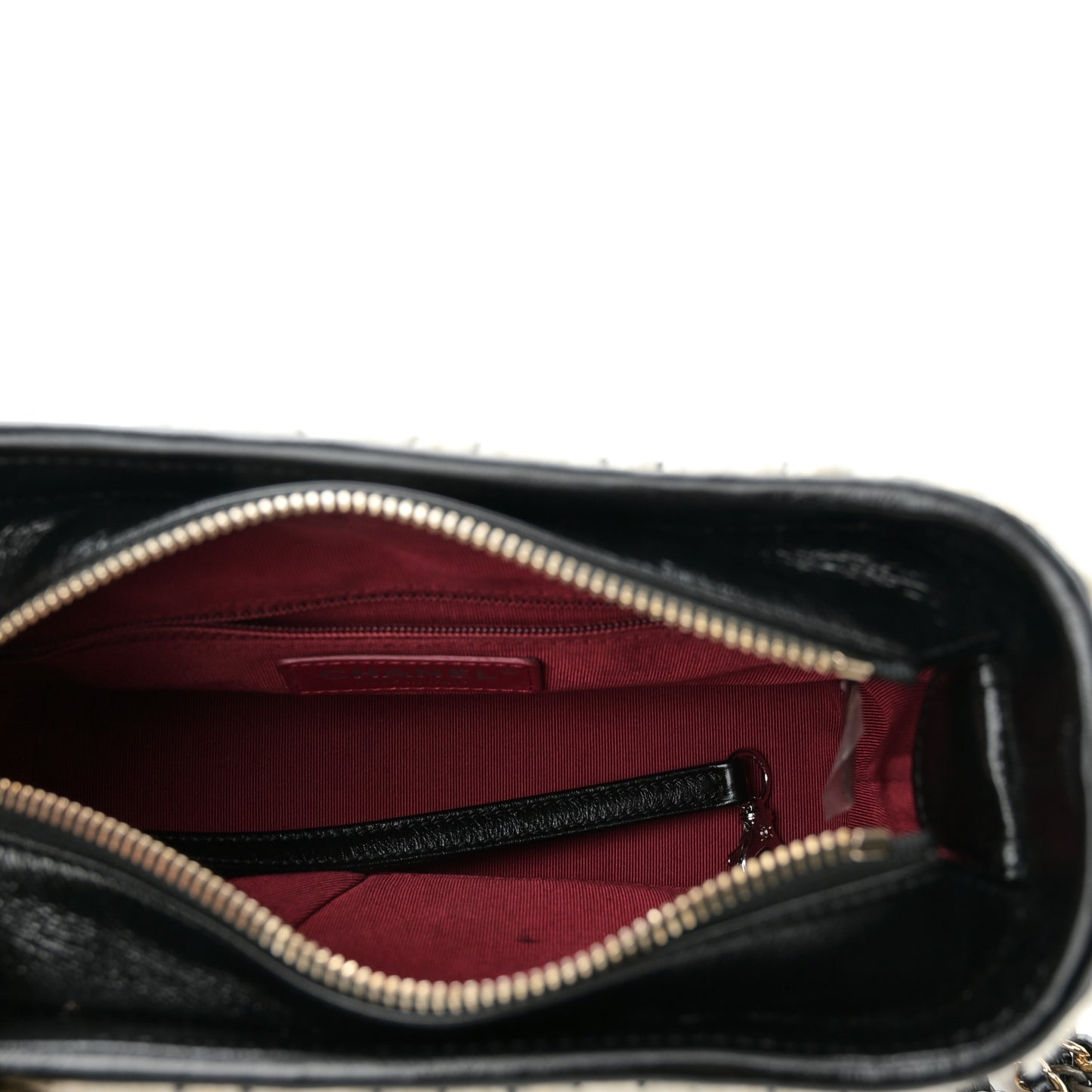 Tweed Calfskin Quilted Small Gabrielle Hobo Ivory Black