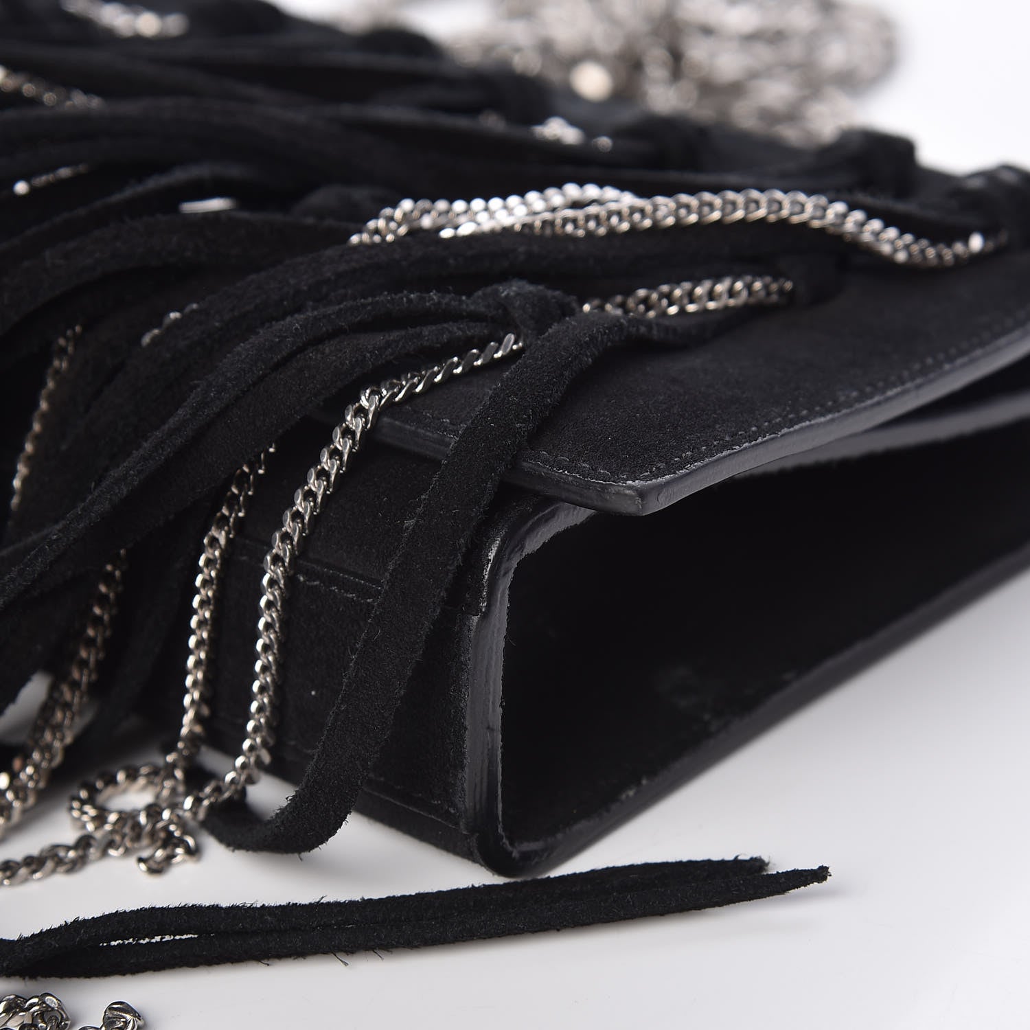 Saint Laurent Suede Fringe Chain Small Monogram Satchel Black 8 of 12