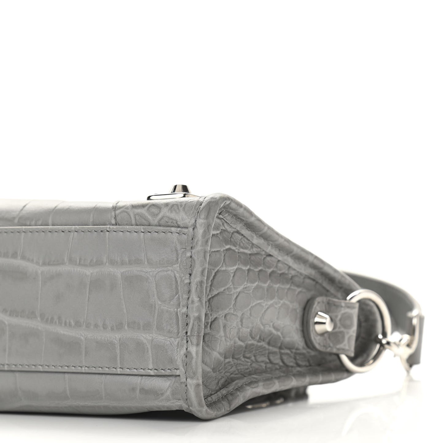 Calfskin Crocodile Embossed Silver Metallic Edge Hardware Mini City Haussmannien
