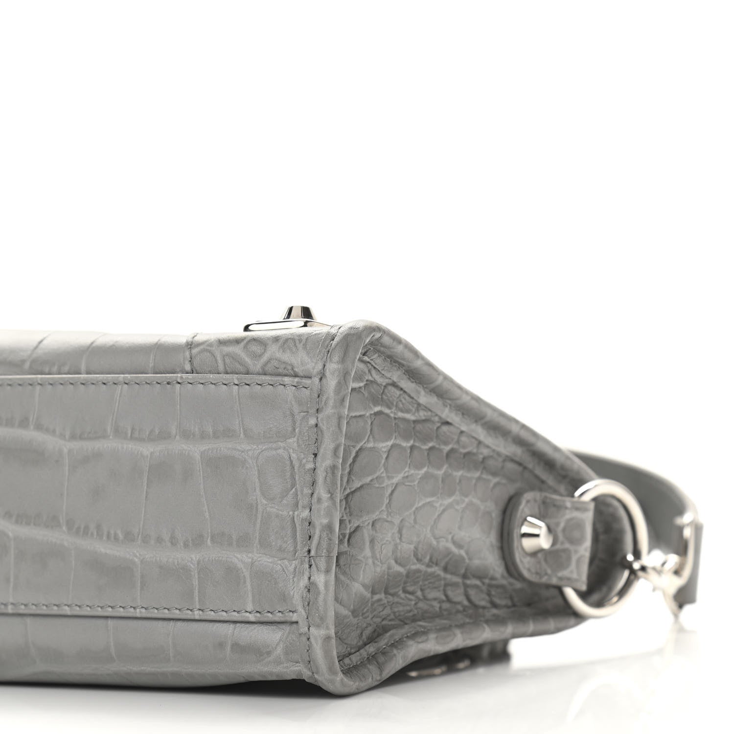 Balenciaga Calfskin Crocodile Embossed Silver Metallic Edge Hardware Mini City Haussmannien 9 of 9