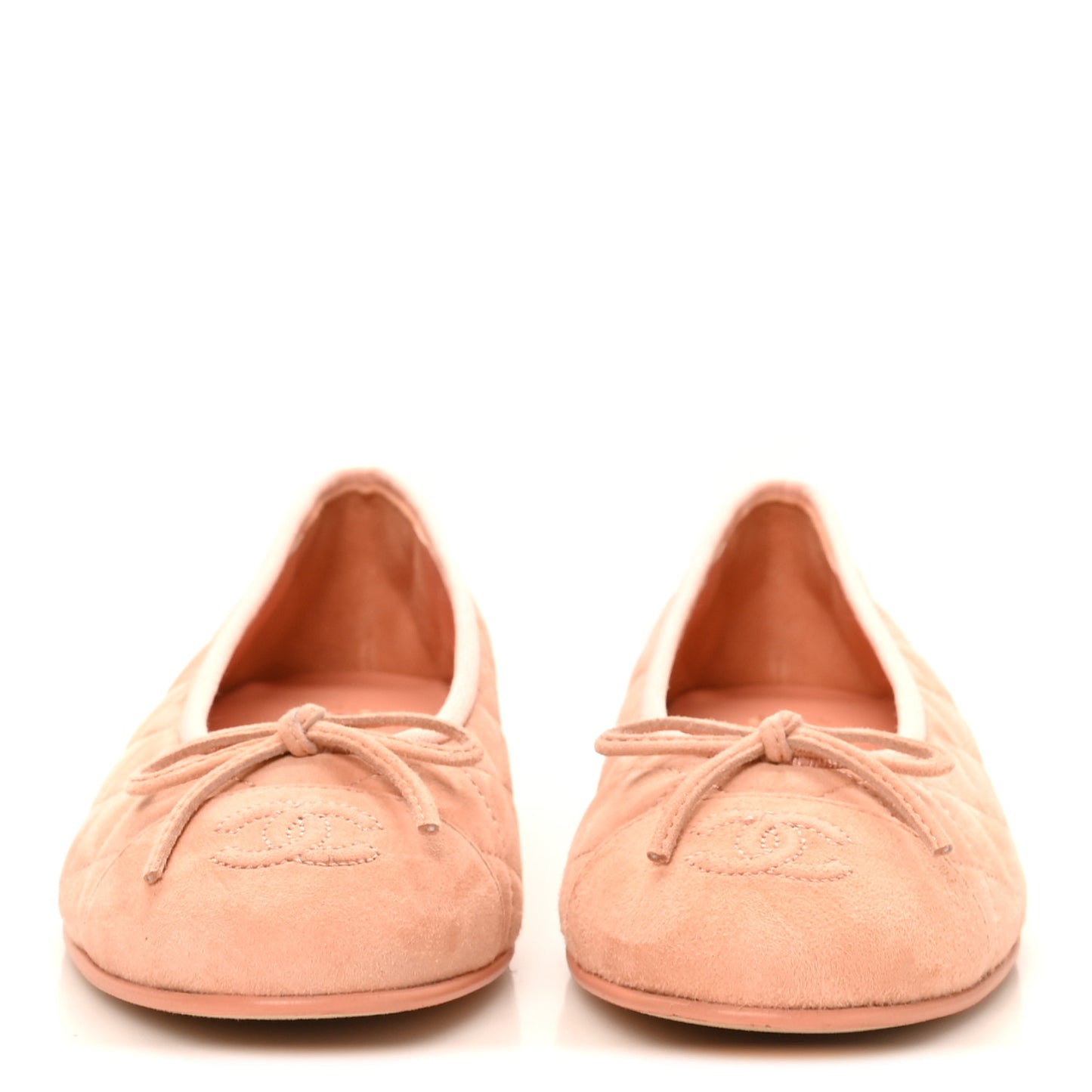 Suede Quilted Cap Toe CC Ballerina Flats 38 Light Orange