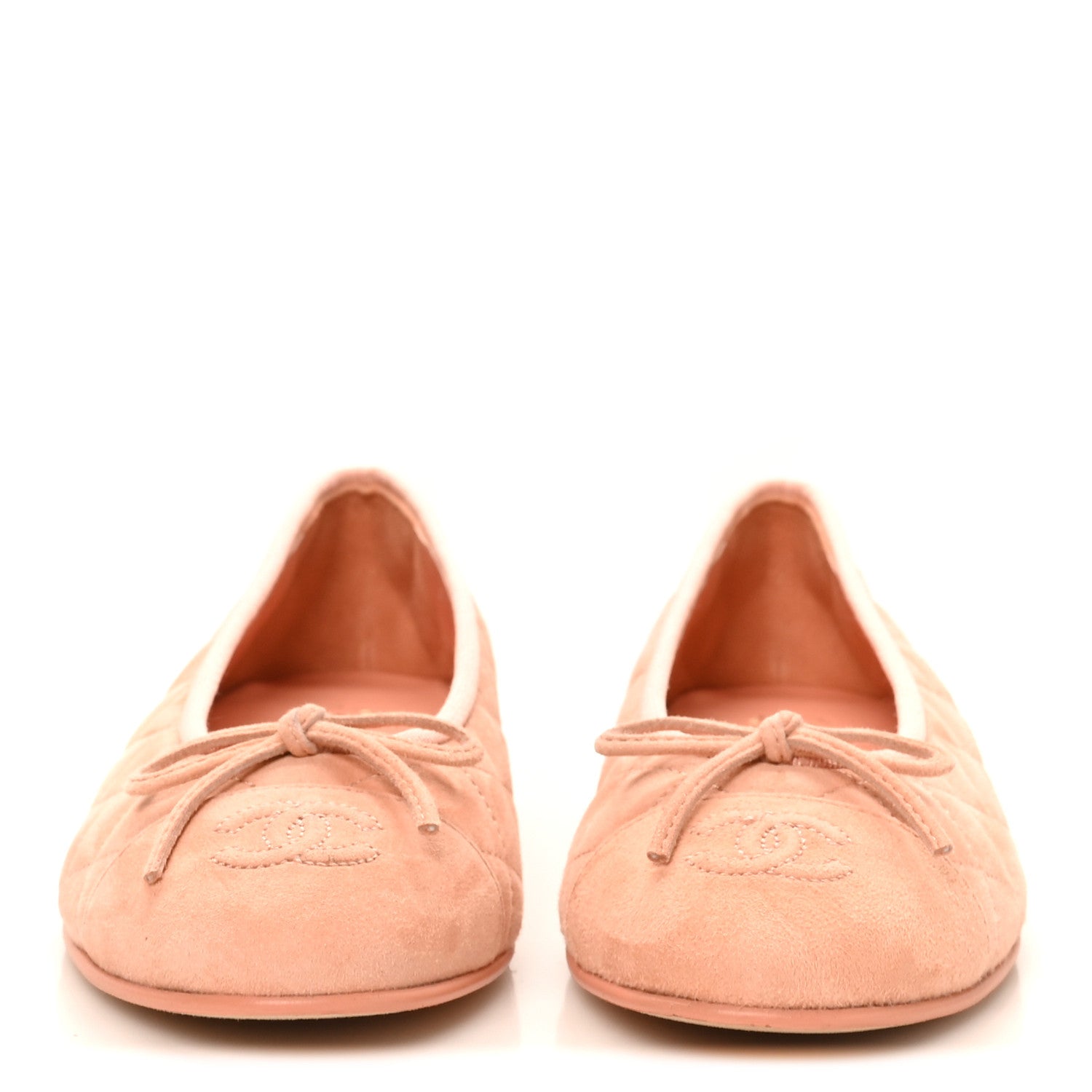 Chanel Suede Quilted Cap Toe CC Ballerina Flats 38 Light Orange 3 of 10