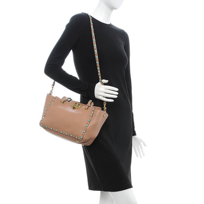 Valentino Garavani Grained Calfskin Small Rockstud Rolling Tote Soft Noisette 3 of 7