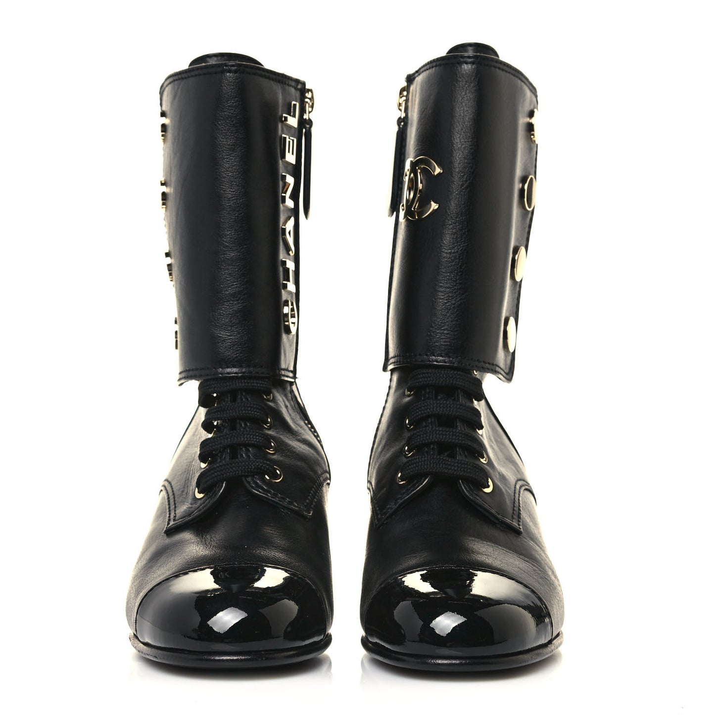 Calfskin Patent Cap Toe Boots 36.5 Black
