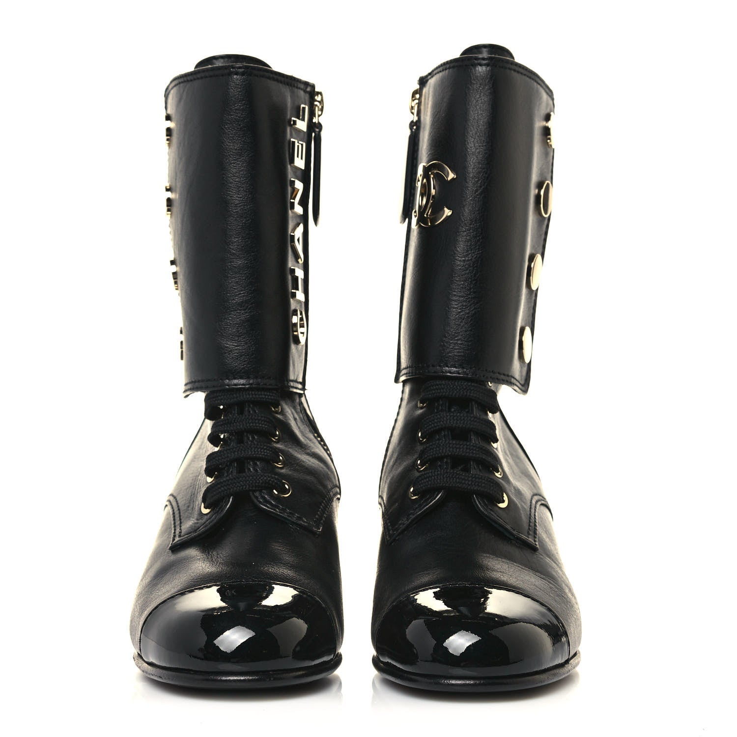 Chanel Calfskin Patent Cap Toe Boots 36.5 Black 2 of 9