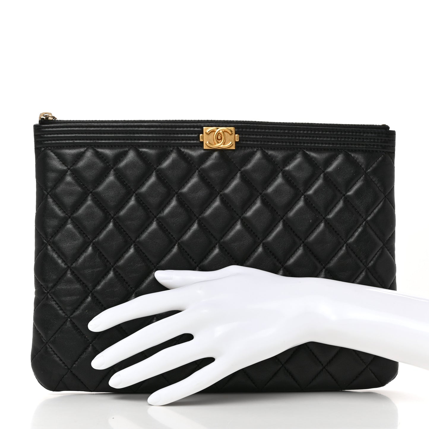 Lambskin Quilted Medium Boy Cosmetic Case Black